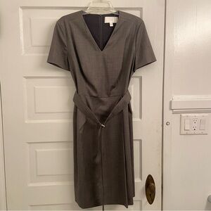 Boss Grey Sheath Midi Dress V-neck Short Sleeve